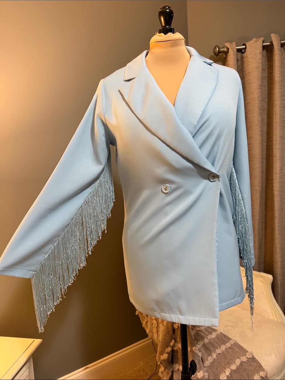 Light Blue Blazer with Fringe